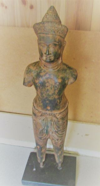 Scarce Circa 1300 - 1400ad Ancient Khmer Bronze Buddha Statue Cambodia 45cm,