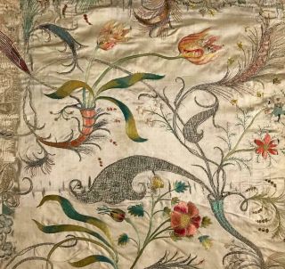Exquisite Rare Early 18th Century French Silk & Gold Thread Embroidery,  16.