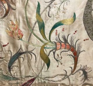 EXQUISITE RARE EARLY 18th CENTURY FRENCH SILK & GOLD THREAD EMBROIDERY,  16. 5