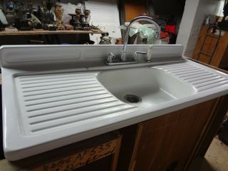 Antique Sink Single Bowl Double Drain Mid Century 2