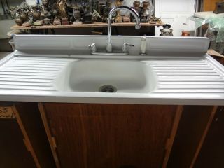 Antique Sink Single Bowl Double Drain Mid Century 7