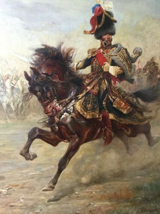 Antique Oil Portrait Colonel of Napoleon ' s Imperial Guard Horse Artillery RARE 10