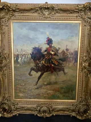 Antique Oil Portrait Colonel of Napoleon ' s Imperial Guard Horse Artillery RARE 2
