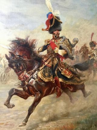 Antique Oil Portrait Colonel of Napoleon ' s Imperial Guard Horse Artillery RARE 7