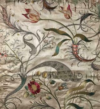 Exquisite Rare Early 18th Century French Silk & Gold Thread Embroidery,  15.
