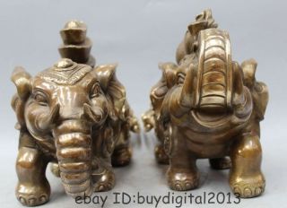 11 " China Bronze Feng Shui Elephant Gourd Ruyi Money Wealth Luck Statue Pair