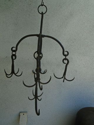 Antique Primitive Hook Hand Forged Wrought Iron Metal Meat Butcher Multi Hooks