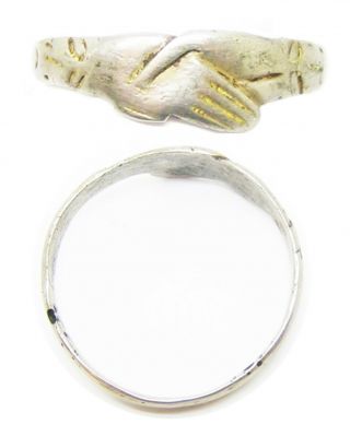 Wonderful 14th - 15th Century Medieval Silver Wedding Ring " Fede " Type Size 10.  5