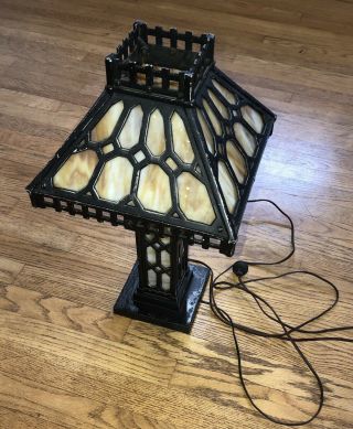 Bradley And Hubbard Antique Lamp Cast Iron Slag Glass Vintage Light