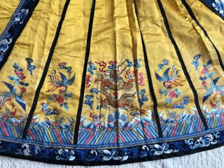 Antique Chinese Imperial Yellow Satin Dragon Skirt Finely Embroidered Gold Qing 10