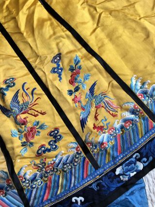Antique Chinese Imperial Yellow Satin Dragon Skirt Finely Embroidered Gold Qing 12
