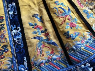 Antique Chinese Imperial Yellow Satin Dragon Skirt Finely Embroidered Gold Qing 5