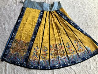 Antique Chinese Imperial Yellow Satin Dragon Skirt Finely Embroidered Gold Qing 6