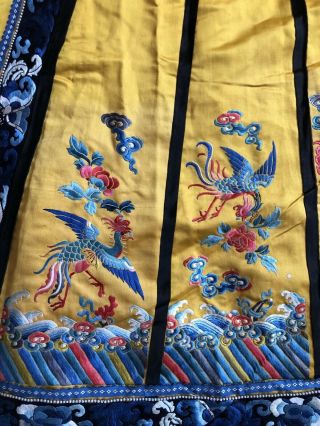 Antique Chinese Imperial Yellow Satin Dragon Skirt Finely Embroidered Gold Qing 8