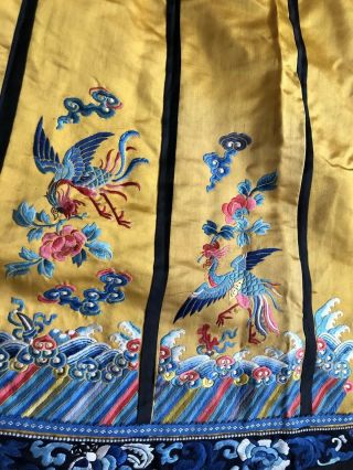Antique Chinese Imperial Yellow Satin Dragon Skirt Finely Embroidered Gold Qing 9