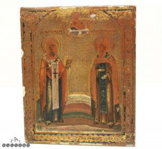 Antique Painted Russian Icon On Wood Panel