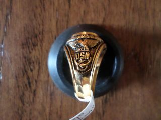 U.  S NAVY MILITARY 18K ELECTROPLATE RING SAPPHIRE CRYSTAL U.  S MADE SIZE 11 6