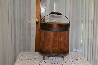 Vintage Wood Firkin Sugar Bucket With Metal Wood Handle