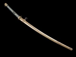 Japanese Army Officer Shin Gunto Sword Signed Ishido Teruhide With Silver Mon