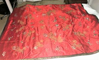 Large ANTIQUE CHINESE SILK EMBROIDERY PANEL with FOO DOGS QING 56 
