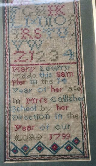 1799 AMERICAN SAMPLER MARY LOWRY MRS GALLIGHER SCHOOL PENNSYLVANIA 3