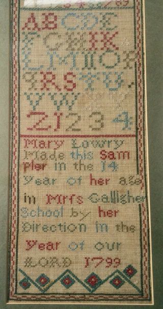 1799 AMERICAN SAMPLER MARY LOWRY MRS GALLIGHER SCHOOL PENNSYLVANIA 5