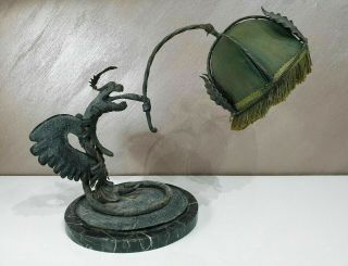 Antique Liberty Lamp Iron Dragon Rare Deco 20s Marble Base