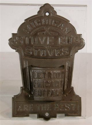 Ca1900 Figural Cast Iron Michigan Stove Co.  Wall Mount Advertising Match Holder