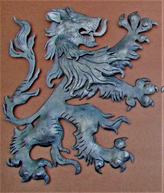 Scottish Fighting Lion Plaque Shield Crest,  Wrought Iron Blacksmith Right Face