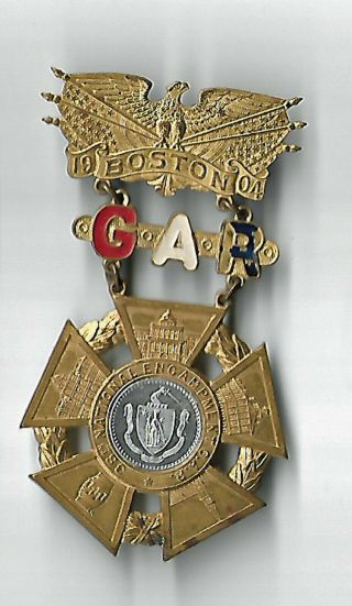 Civil War Veteran Three Section G.  A.  R.  Badge Boston 1904 Brass Color Gar Center