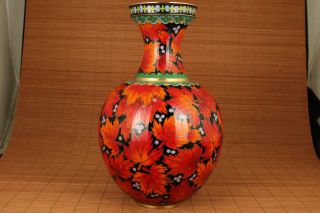 antique Big unique Chinese Old enamels cloisonne hand painting maple leaf vase 2
