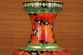 antique Big unique Chinese Old enamels cloisonne hand painting maple leaf vase 3