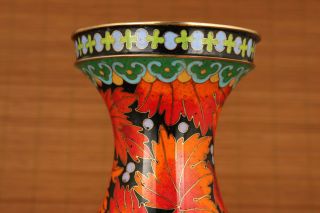 antique Big unique Chinese Old enamels cloisonne hand painting maple leaf vase 4