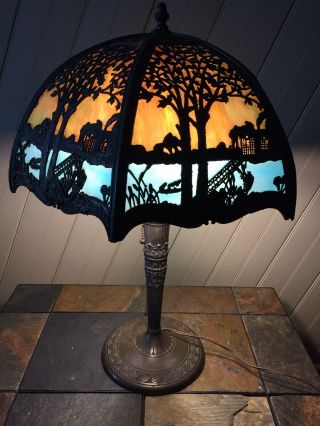 Miller Glass Company Slag Glass Table Lamp Ml Co 233 Hand Painted