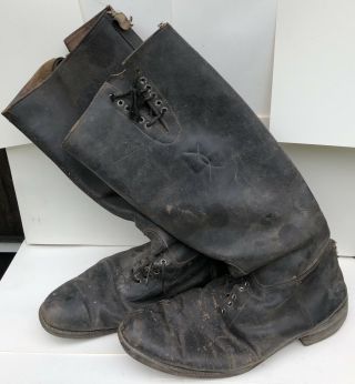 Vintage Black Antique Leather Riding Boots Lee Griffith Signed