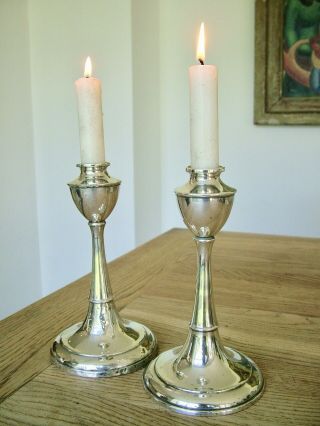 Antique Solid English Silver Arts & Crafts Candlesticks