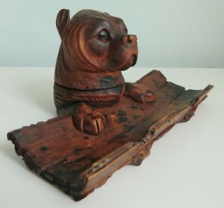 Circa 1920 Black Forest (brienz) Hand Carved Inkwell In Shape Of A Dog 