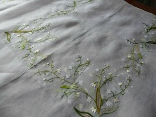 Vintage Hand Embroidered Organza Tablecloth/beautiful Lily Of The Valley