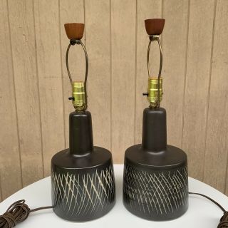 50s Vintage Martz Gordon & Jane Marshall Studios Ceramic Pair Lamps Mid Century