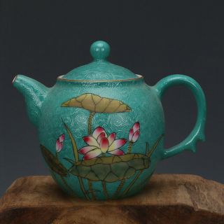 Rare Big Old Chinese Qing Famille Rose Porcelain Lotus Teapot