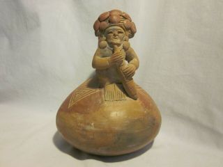 Vintage Ceramic Pottery Figure Statue Bowl Mexican Aztec Mayan Inca ? Man Bread?