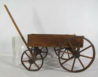 Antique 19th C Paris Mfg Co Toy Wooden Pull Wagon No 24 Wood Spokes Wheels Yqz