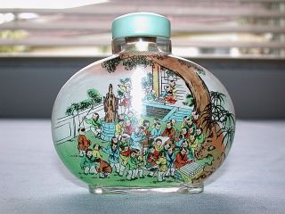 Antique Double Size Reverse Inside Painted Chinese Community Scenes Snuff Bottle