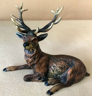 Vintage Vienna Austria Bronze Sitting Stag Cold Painted Bergmann