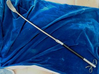 ANTIQUE RUSSIAN NAGAIKA COSSACK SOLID SILVER NIELLO HORSE RIDING CROP WHIP 12