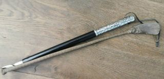ANTIQUE RUSSIAN NAGAIKA COSSACK SOLID SILVER NIELLO HORSE RIDING CROP WHIP 2
