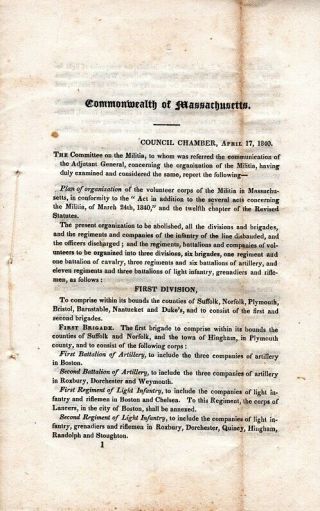 1840,  Boston,  Ma; Hancock Light Infantry,  Document Group,  General Orders
