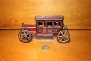 Antique Cast Iron Auto W/ 4 Passengers Sedan Toy Still Bank A.  C.  Williams C 1910