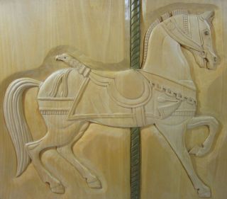 Vtg Hand Carved Carousel Horse Wood Picture Relief Carving by George Updegraff 2