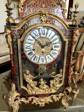 Mid Century French Bronze Louis XV Style Boulle Inlay Large Mantle Clock 8